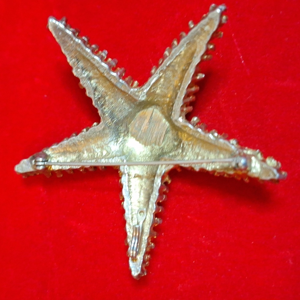 Vintage Gold StarFish Brutalist Large Brooch 3 in. - Picture 6 of 8